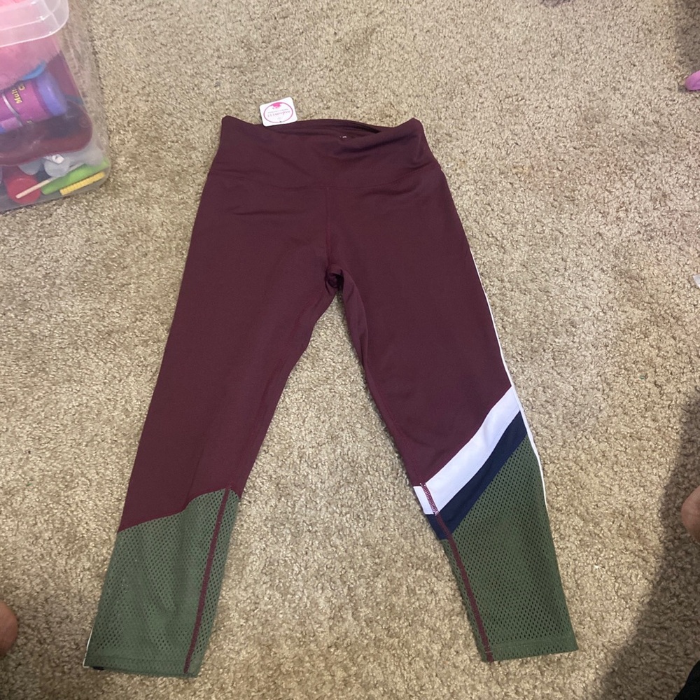 Kimberly C leggings, small burgundy green white black